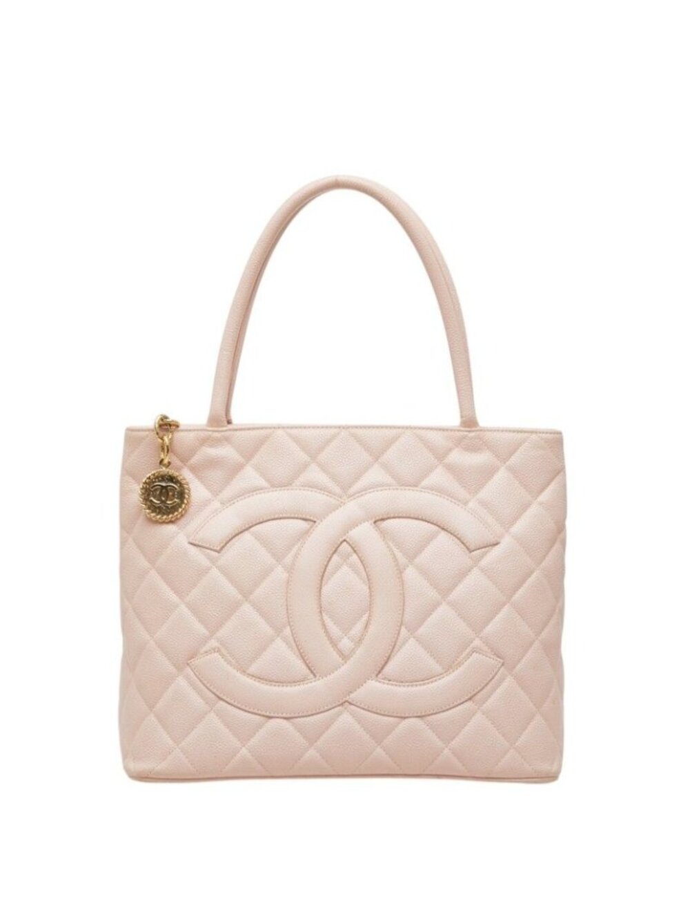 Chanel CC Logo Quilted Reissue Tote Bag Light Pink Gold Caviar Leather